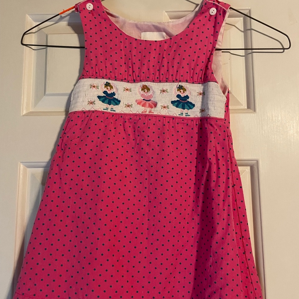 Pink dress with smocked dancers